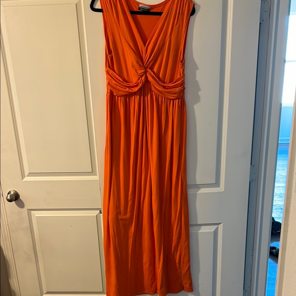 Allison Brittney Orange Ruched Wrap Maxi Dress